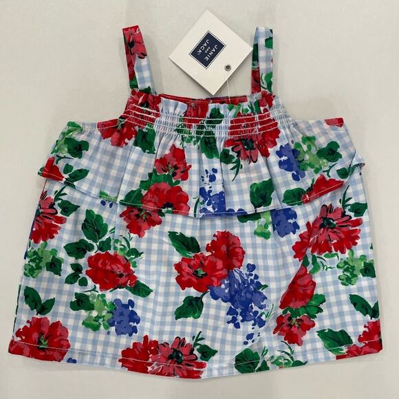 NWT Janie & Jack Floral Gingham Ruffle Spaghetti Straps Shirt Sz 3/6 M - Picture 3 of 4